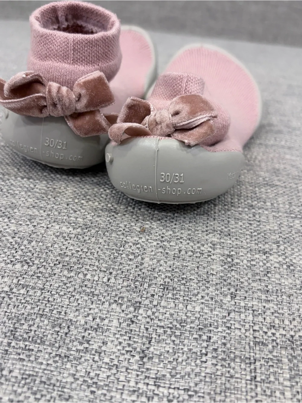 Kids Water Shoes Pink Stretch Knit Sock with Gray Rubber Sole